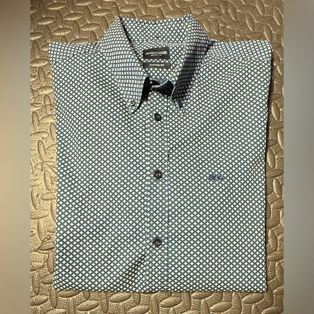 McGregor Custom Fit Blue and White Patterned Button Down Shirt XL